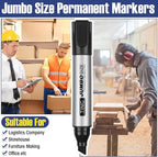 Fuutreo 10 Pack Jumbo Permanent Markers Bulk Large Chisel Tip Permanent Markers Quick Drying Waterproof Big Huge Poster Pens for Office, Logistics Company and More(Black)