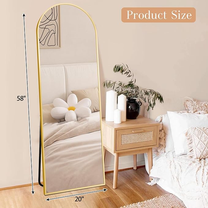 57"x20" Arched Full Length Mirror, Stand Up Mirror Full Length for Bedroom & Cloakroom, Gold
