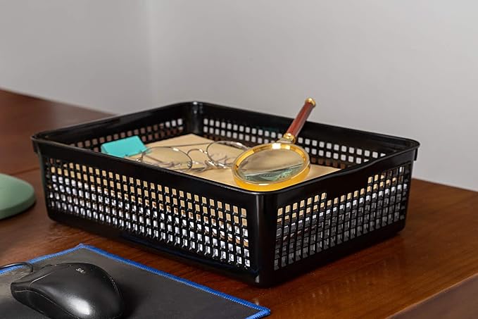 A4 Size Plastic Paper Storage Trays,Desktop File Organizer Baskets,6-Packs (Black)