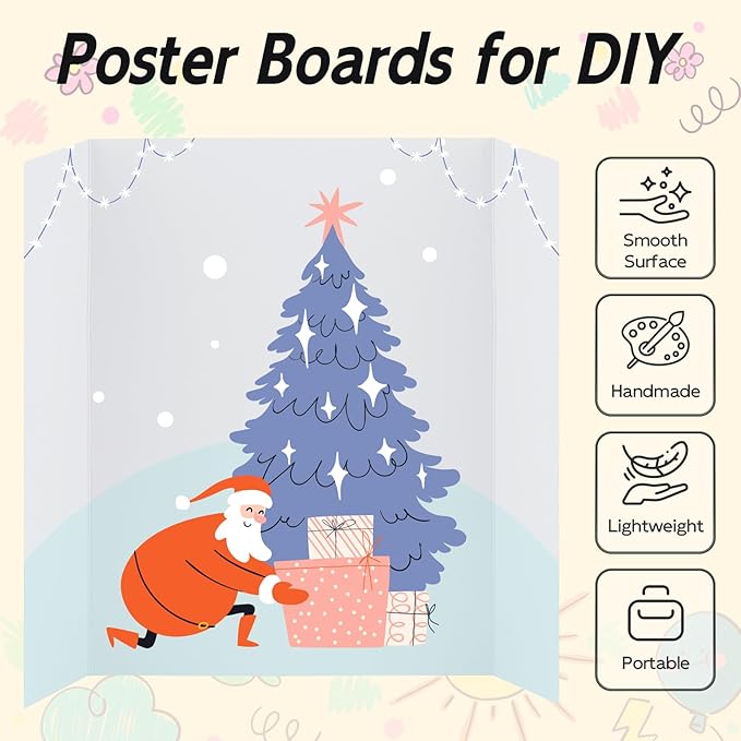 12 Pack Trifold Poster Board, 16x40 Inches White Presentation Board, Portable Display Board for Science Fair, School DIY Project and Business Exhibitions