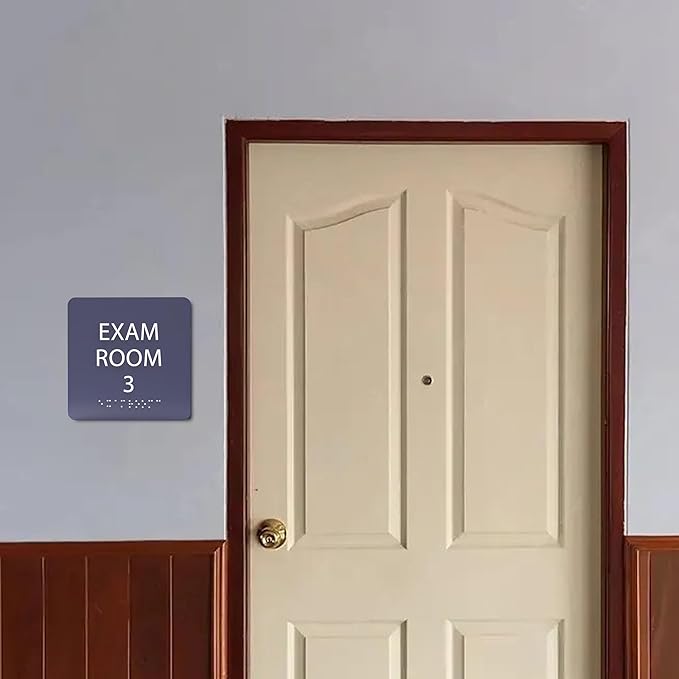 6" X6" Exam Room 3 Sign - ADA Compliant Tactile Graphics Grade 2 Braille Text Acrylic Wall Signs - Educational Institution Directional Assistance Test Center Door Sign for Schools