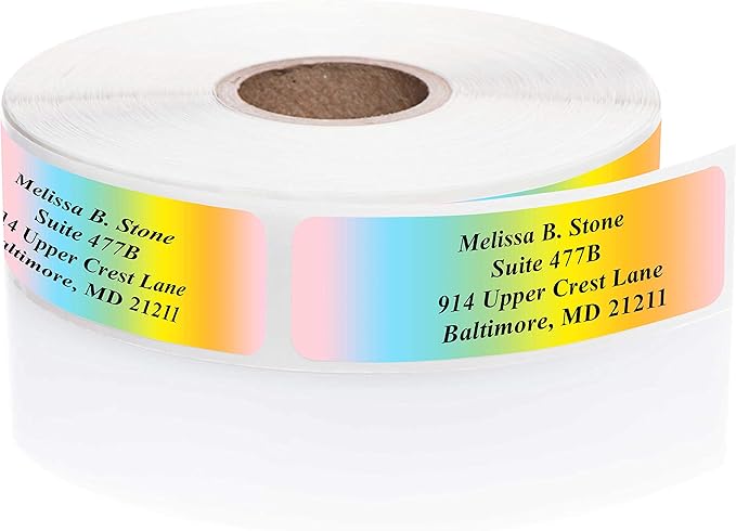 Cascading Rainbow Personalized Return Address Labels Without Dispenser - Roll of 500 Custom Stickers