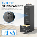 Yukimo 4 Drawer File Cabinet, Vertical File Cabinet with Lock, Metal Locking Filing Storage Cabinet for Home Office, Hanging Files for A4/ Legal/Letter, Assembly Required, Black