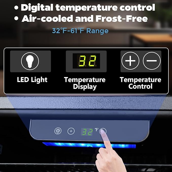 Kndko Beverage Refrigerator Cooler - 130 Can Mini Fridge with Adjustable Shelves, Glass Door, Digital Temperature Control, LED Lighting, Energy Efficient for Home, Office, Bar - 3.2 Cu.Ft, Silver