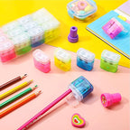 Teling 660 Pcs Manual Pencil Sharpeners Bulk Handheld Dual Holes Pencil Sharpeners for Kids Colorful Portable Compact Sharpener with Lid for Students School Class Home Office Supply