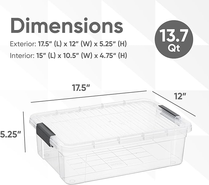 Superio Clear Storage Boxes with Lids, 16 Quart Plastic Container Bins for Organizing, Stackable Crates, BPA Free, Non Toxic, Odor Free, Organizers for Home, Office and Dorm, 4 Pack