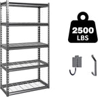 Shuntong The Atlas 30" W x 12" D x 60" H Adjustable Garage Storage Shelves Load 2500 lbs, 5 Tier Heavy Duty Shelving Unit, Metal Utility Storage Rack for Warehouse Pantry Basement Kitchen, Dark Grey