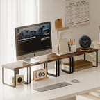2 Sets Wooden Desktop Organizer Shelf, 2-Tier Adjustable Freestanding Bookshelf Desk Shelf, Stackable Desk Organizer for Office, Dorm, Bedroom, Space Saving, Easy Assembly, Rustic Brown (2 Pack)