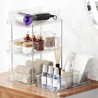 Fabspace Pull-out Home Organizer, 2 Pack 2 Tier Clear Bathroom Organizer with Dividers, Multipurpose Vanity Counter Tray, Kitchen, Closet Organizers, Cabinet & Storage Container Bins