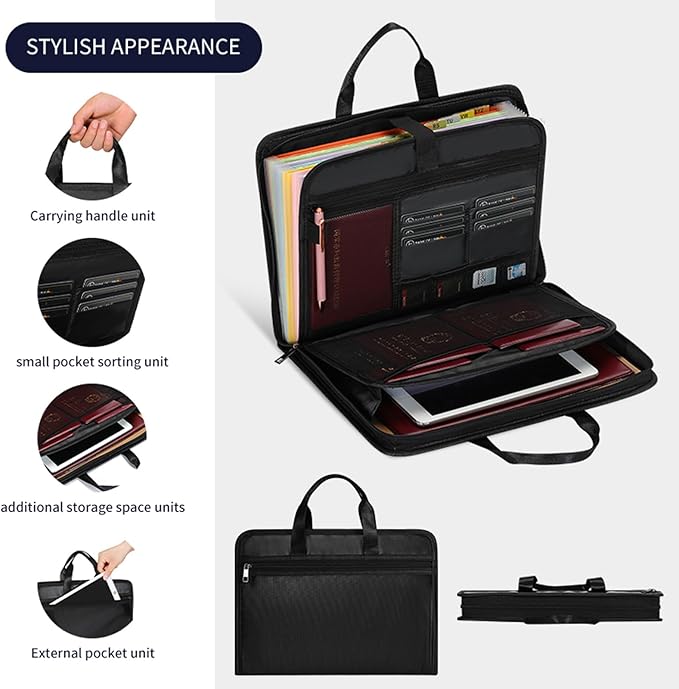 Accordion File Organizer Fireproof Expanding Folder - 13 Pockets, Letter A4 Size, Index Tabs,Organize Bills, Receipts & Important Documents Easily,Home Office & School