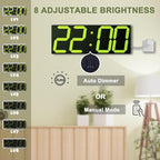 LED Large Digital Wall Clock, Oversize Digital Clock with 6” Numbers, Remote Control Count up/Countdown Timer Clock, Auto Dimmer, Big Calendar and Thermometer（Yellow