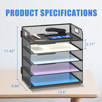Supeasy 2 Pack 5-Tier Desk Organizer with Handle Mesh Desk File/Paper Organizer Letter Tray for Office, School and Home Easy Installation, Black