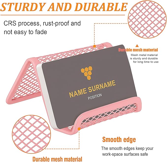 EMOMAS Business Card Holder for Desk, Office Desktop Business Card Display Holder, Mesh Business Card Holder, Desk Accessories for Women and Men, Pink(6 Pack)