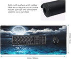 CANFLASHION Gaming Mouse Pad,Large Mouse Pads for Desk,Non-Slip Rubber Base Extended Mousepad,XXL Keyboard Mouse Mat,Computer Keyboard Desk Pad with Stitched Edges,35.4x15.8inch,Full Moon On Sea Night