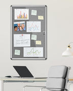 Mifuro 36"x24" Enclosed Bulletin Board, Lockable Weather-Resistant Aluminum Cork Noticeboard for School & Office, Silver Frame w/Grey Flet