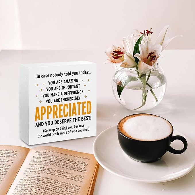 Appreciation Gifts for Coworker boss teacher Women Men Friends - Thank You Gifts Inspirational Team Gift Ideas - Motivational Quote Desk Wooden Box Sign Decor Office Positive Affirmations Desk Decor Christmas Thanksgiving Secret Santa Gifts