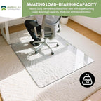 JAMBALAY 46″×36″ Tempered Glass Floor Mat, Heavy Duty Glass Office Chair Mat for Carpets or Hard Floors, Carpet Floor Mats with 12 Non Slip Pads for Easy Roll On, Thick 1/5″