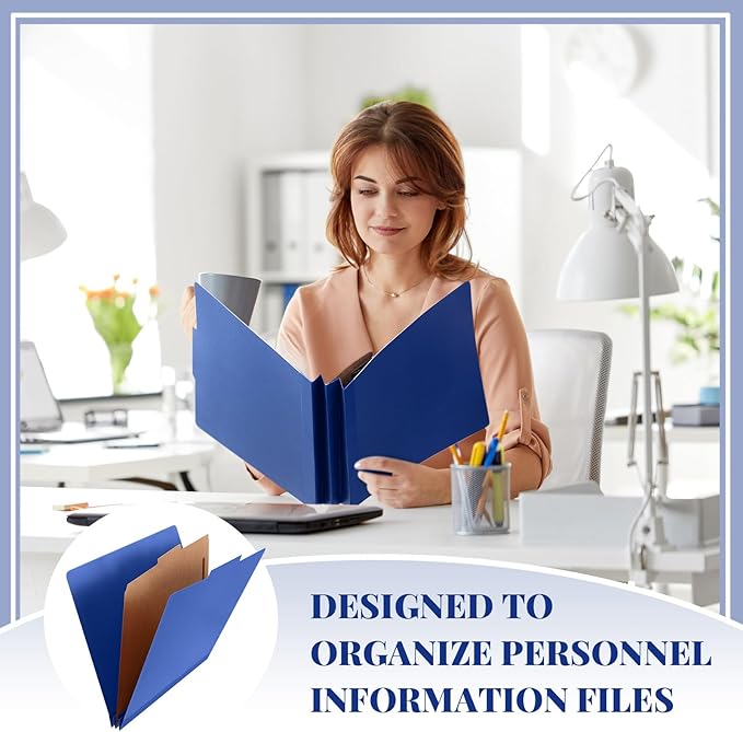 Skyygemm 60 Pcs Classification Folders Letter Size, 1 Divider Pressboard File Folder with Fasteners, Expanding File Organizer Bulk for School Teachers, Office Employee, Coworker, Staff (Dark Blue)
