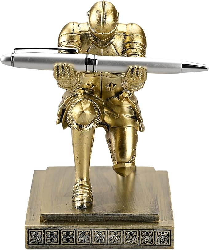 Amoysanli Knight Pen Holder Desk Organizers and Accessories Desk Decor Resin Pen Holder as Gift with a Cool Pen for Office and Home (Copper)