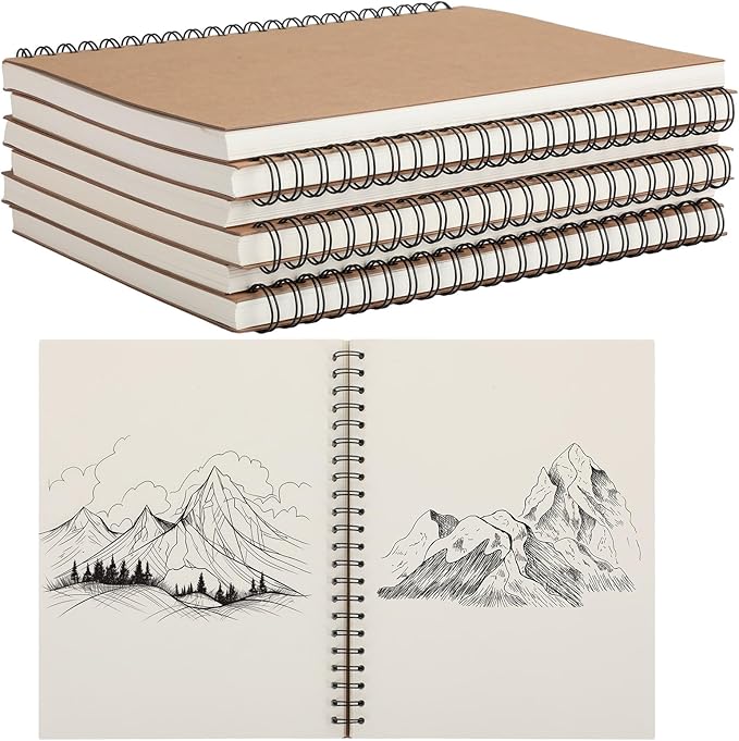 PerKoop 6 Pcs 8.5"x11" Spiral Sketch Pad A4 Large 100 Sheet Blank Notebook Sketch Pads 60lbs (100gsm) Xmas Gifts Sketching Drawing Pad Journals Art Sketchbook for Teachers Students Kids