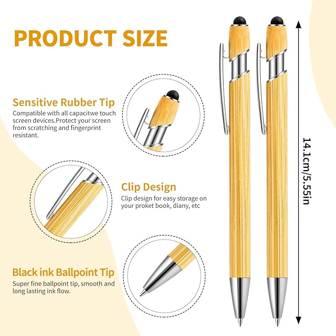 Personalized Pen Customizable Bamboo Pen with Stylus -Customizable Text Logo Name Ballpoint Pens with Black Ink-Personalized Gift Ideas for School Back Day Office Business Home(40 Count/Pack)