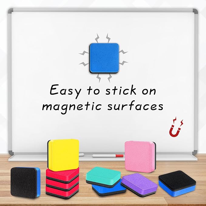 96 Pack Dry Erase Erasers, Mini Magnetic Dry Erase Eraser Bulk, Square Colorful White Board Dry Erasers, Ideal Chalkboard Cleansers, Perfect for Kids Classroom, Home and Office (1.97 x 1.97 Inch)