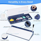 Glass Desktop Whiteboard with Storage, Desk White Board with Computer Keyboard Stand,White Dry Erase Board with Drawers for Home,School,Office - Blue