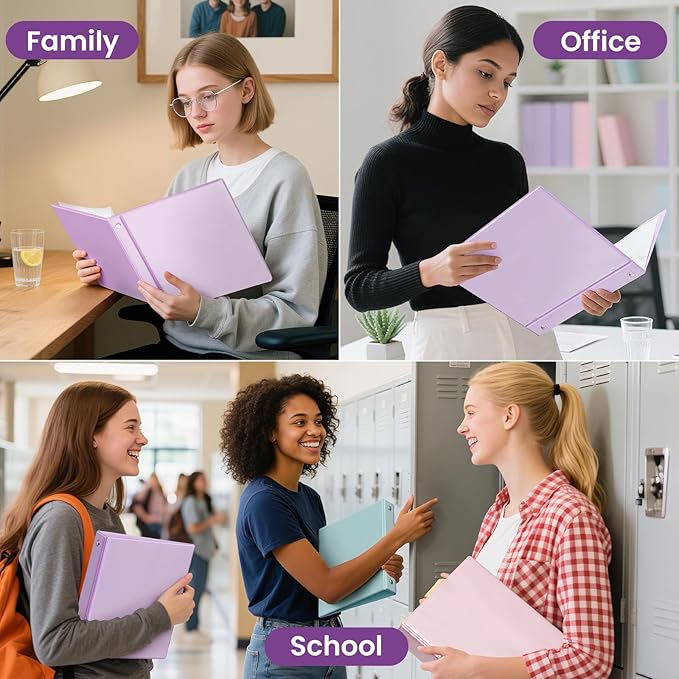SUNEE 3 Ring Binder 1 Inch 1 Pack, Clear View Binder Three Ring PVC-Free (Fit 8.5x11 Inches) for School or Office Supplies, Purple