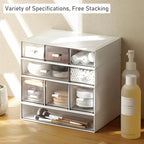 Desk Drawer Organizer, Stackable Storage Drawers, Plastic Compact Desk Storage Box Great for Office School Home Small Space - Large 3 Drawers (White)