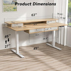 FiCiHi Adjustable Height Standing Desk with 4 Drawers,63 x 30 inches Electric Sit Stand Home Office Desk with Two Tiers, 3 Memory Presets, Monitor Stand Riser, USB A/C Charging Port