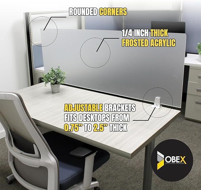OBEX Frosted Acrylic Desk Mounted Privacy Panel, 18" x 72", Frosted