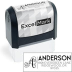 ExcelMark Address Stamp - Custom Return Address Stamp with Elegant Designs, Vibrant Colors & Patterns – Perfect for Mail, Invitations & Gifts (Black Mount, Script Swirl)