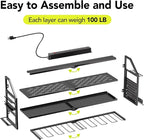 YFFSRJDJ Power Tool Organizer Wall Mount with Charging Station, 8 Drill Holder with 8-Outlet Power Strip, Garage Cordless Drill Storage and Organization, Battery Utility Rack