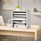Ballucci Paper Organizer, 3-Tier Stackable Wood Desk Organizer, Document File Organizer and Mail Sorter with Adjustable Storage Shelves, White