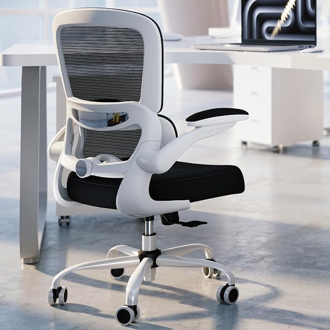 TRALT Office Chair - Ergonomic Desk Chair with Adjustable Lumbar Support, Mesh Computer Chair, Executive Chairs for Home Office Comfortable Lumbar Support (White+Black)