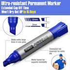 Fuutreo 10 Pack Jumbo Permanent Markers Bulk Large Chisel Tip Permanent Markers Quick Drying Waterproof Big Huge Poster Pens for Office, Logistics Company and More(Blue)
