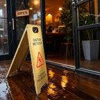 Kerty 2 Pack Stainless Steel Wet Floor Sign, 24 Inch Caution Wet Floor Sign Portable Foldable Bilingual Safety Warning for Hotel Market Restroom Restaurant Office (Gold)