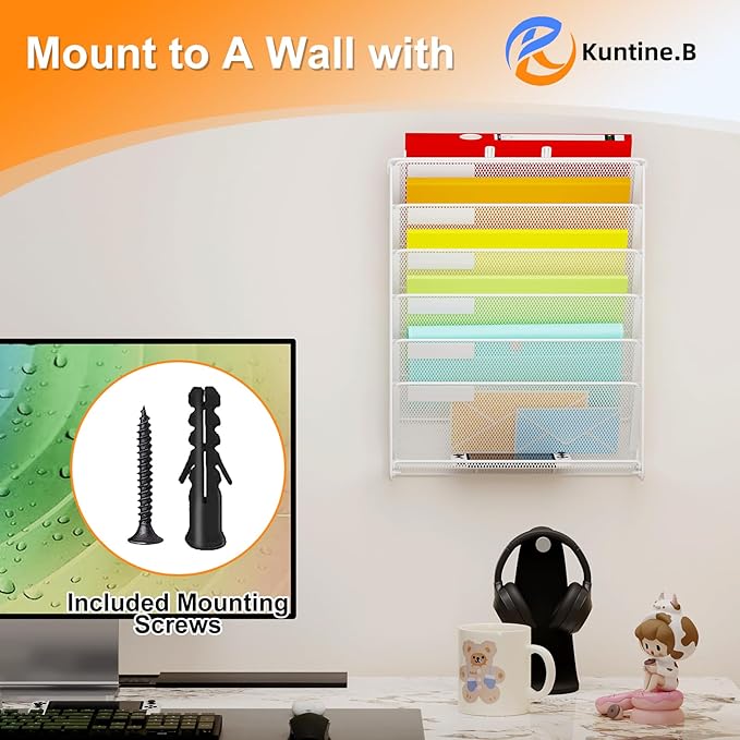 Kuntine.B Wall File Organizer (White, 7 Tier)