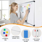NEWBULIG White Board, 48" x 24" Magnetic Dry Erase Board for Wall with 1 Dry Eraser & 2 Multi-Color Markers & 4 Magnetic Pins, Silver Aluminum Frame for Office, Home, School