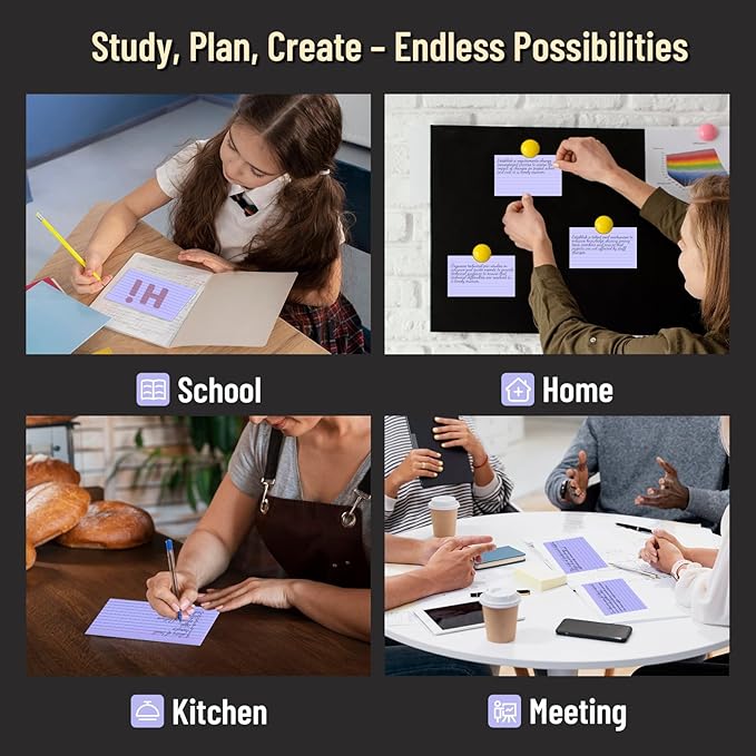 300 Count Index Cards 3 x 5 Inch Ruled Purple Index Cards, Flash Cards College Ruled for School, College, Office and Home Organization, Durable Study To Do List Note Cards with Ruled Lines