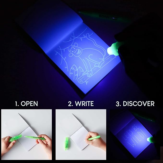 Invisible Ink Pen and Notebook Pack of 16 - BONNYCO | Safari Party Favors for Kids | Spy Pen Jungle Party Favors, Animal Prizes for Kids | Magic Pen Jungle Theme Party Supplies, Prizes for Students