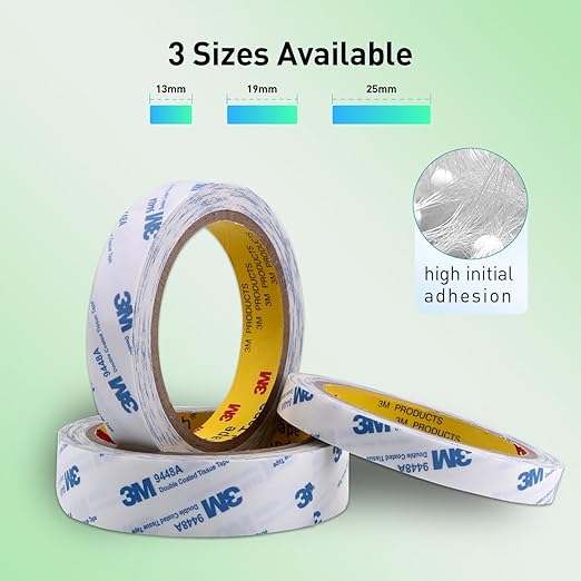 Double Sided Tape 9448A 3/4" x 33Ft Pack of 2 Made of 3M Super Sticky Adhesive Tape Ultra Thin Translucent Tissue Tape for Laptop Cell Phone Repairs Arts Crafts