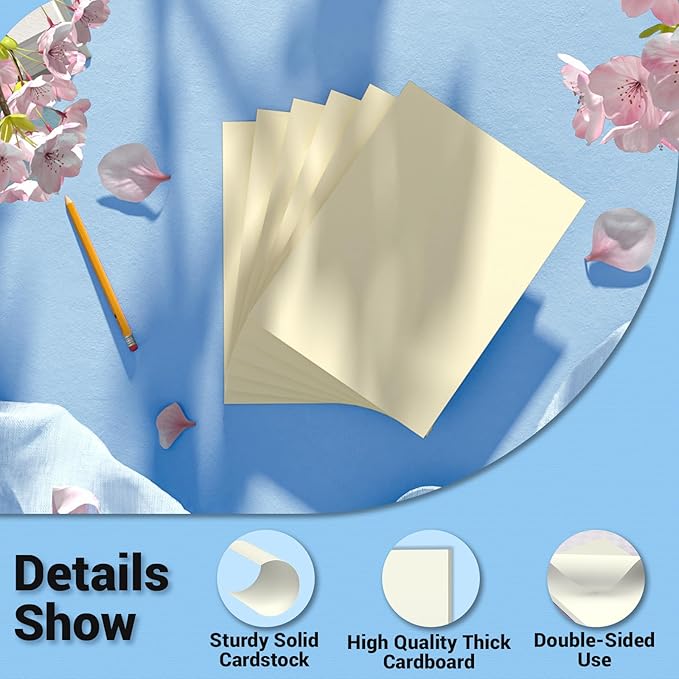 Cardstock 8.5 x 11, Thick Printer Paper, Card Stock Paper 200 gsm, 80 Sheets Cream Card Stock, Off White Heavy Card stock, Construction Paper for Invitations, Diy Cards, Business Cards, Drawing etc