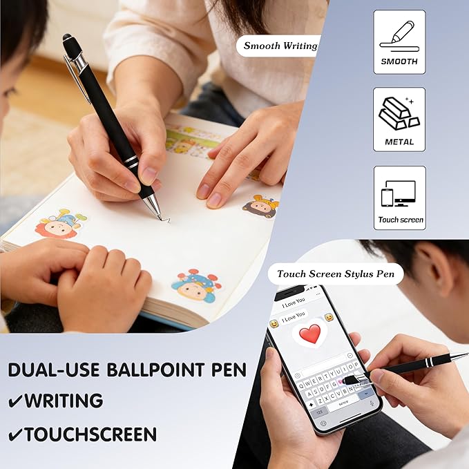 CRME Bulk Custom Pens Personalized Customized Engraved Writing Pen with Name Logo 2-in-1 Stylus Retractable Ballpoint Pen with Stylus tip Ideal for Coworkers Nurse Office Supplies Black Ink Pens