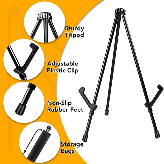 AROIC 3 Pack 14'' Tabletop Easels, Black Steel Table Top Easels for Display, Adjustable Portable Table Top Easel for Paintings, Signs, Posters,Frame Pictures(with 3 Bags)