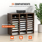 VEVOR 24-Compartment Office Mailbox, Adjustable Shelves, Wood Literature Sorter 29x12x24.4 inches – Ideal for Office, Home, Classroom, Mailrooms Organization – EPA Certified (Brown)