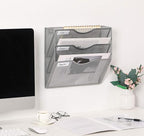 EasyPAG Hanging Wall File Organizer, 3 Pocket Wall Mounted Mail Organizer, Vertical Document Folder Holder with Nametag Label, Space Saving Paper Storage Magazine Rack for Office Home School, Silver