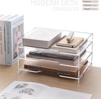 SANRUI Paper Letter Tray Organizer 3 Tier Acrylic Desk File Organizer with Bottom Handle, Paper Sorter Organizer for Letter/A4 Office Organization,Clear