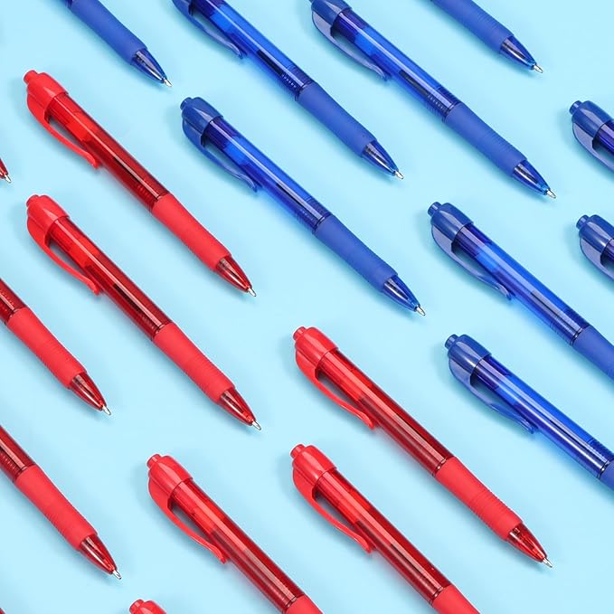 deegtran Pens Bulk, 100 Pack No Bleed Blue & Red Ink Click Pens with Soft Grip, Wholesale Retractable Ballpoint Pens for Office School, Medium Point Smooth 1.0MM