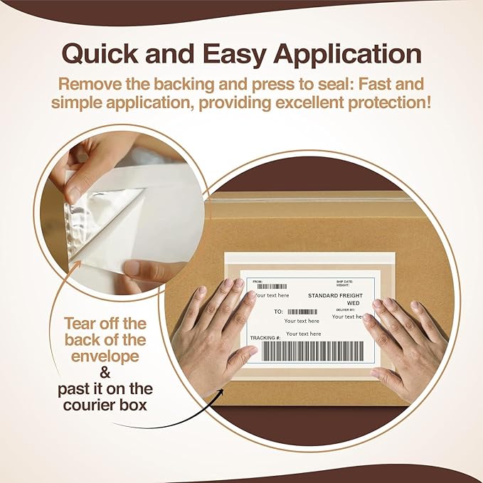 9.5x12 Shipping Label Sleeves 100 Pack Strong Adhesive Back for Secure Package Labelling, Protects Documents with Packing Slip Pouches Packing Sleeves for Mailing and Packaging -WaterProof and Durable